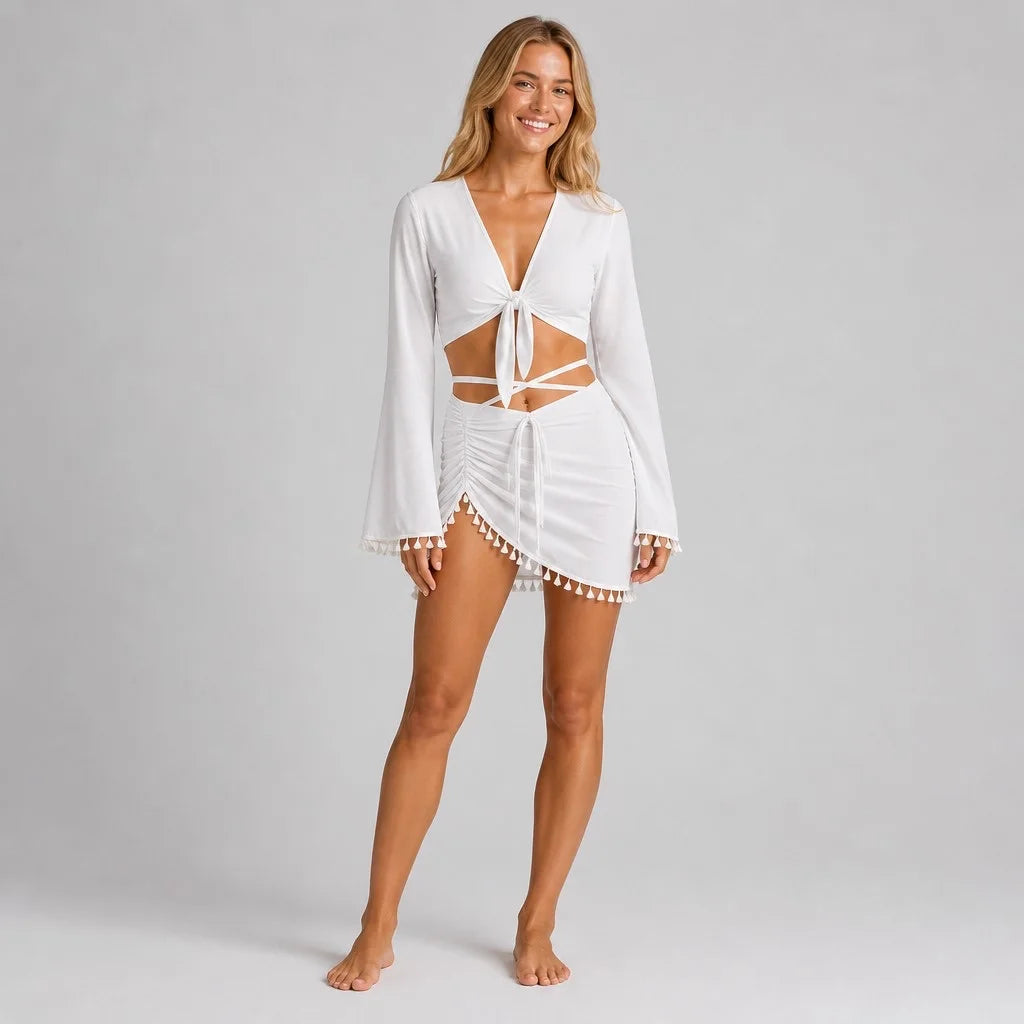 Sol Cover-Up Swim Set — Pearl White AI model variant main