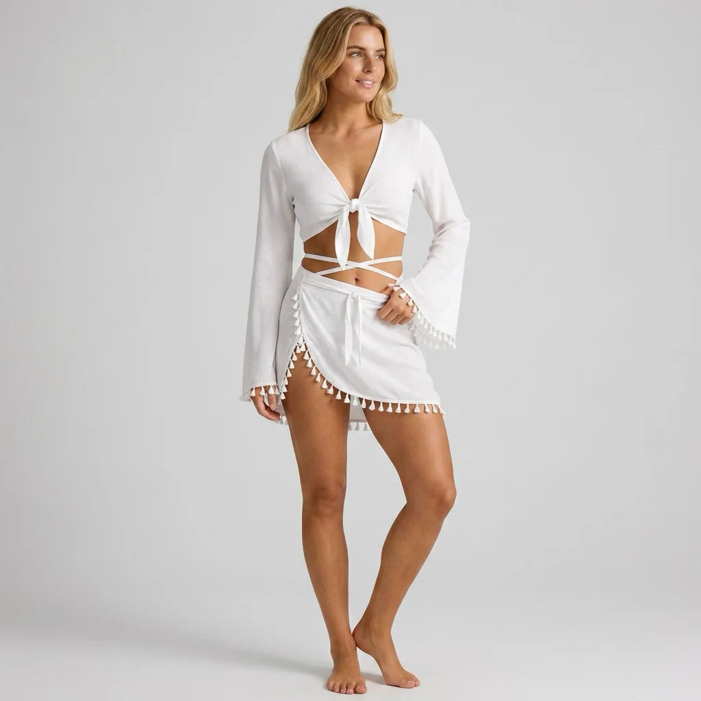 Sol Cover-Up Swim Set — Pearl White AI model side