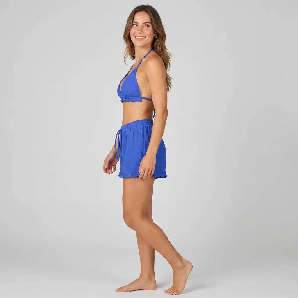 Textured Beach Swim Set — Cobalt Blue AI model side