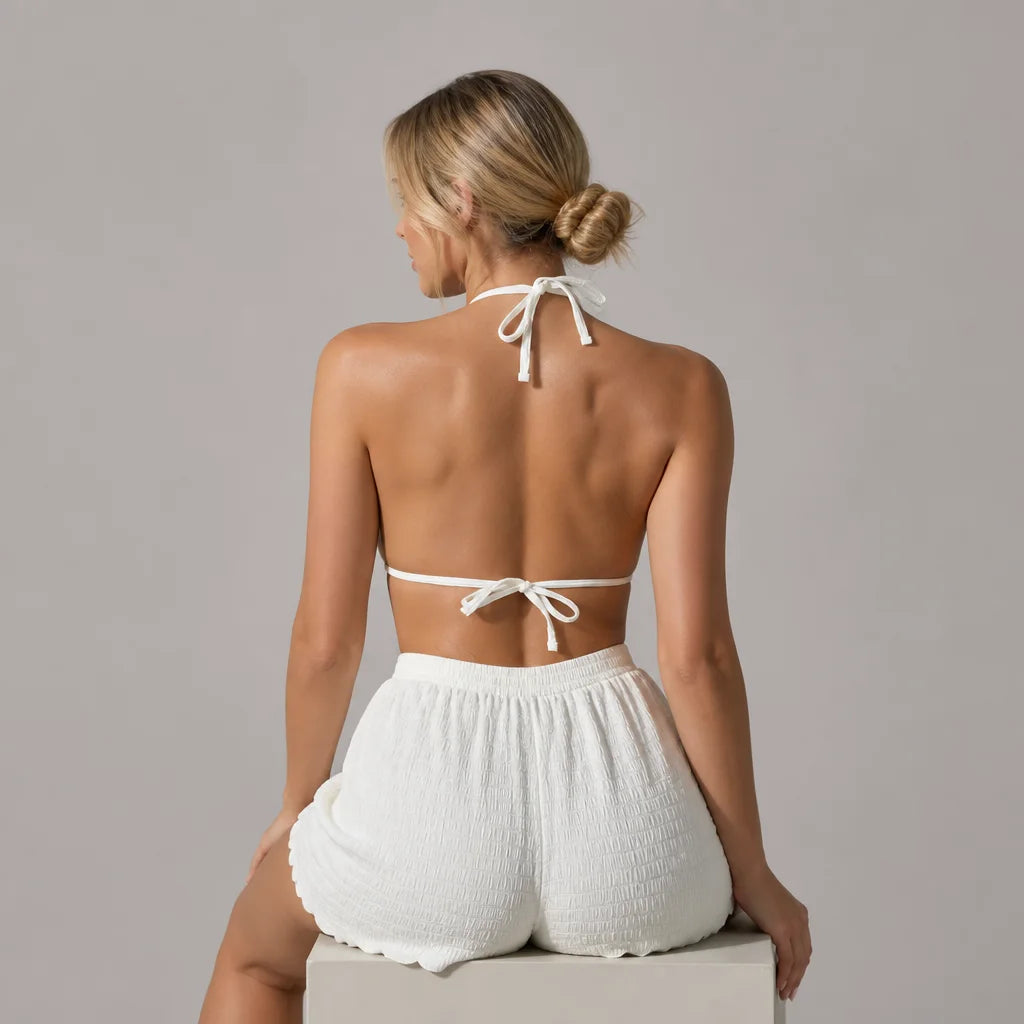 Textured Beach Swim Set — Pearl White AI model back