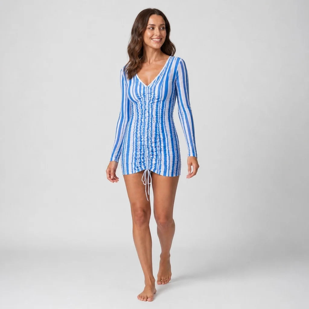 Tropic Mesh Blue Stripe Swim Set — Blue Stripe AI model front